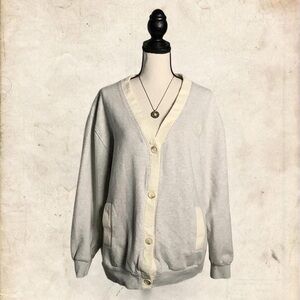PINK Victoria's Secret Gray and Cream Button Up Sweater